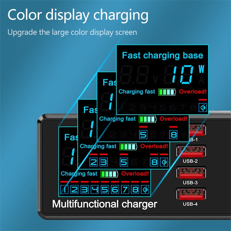 X9 9 in 1 QC 3.0 USB Interface + 6 USB Ports + PD 65W Ports + QI Wireless Fast Charging Multi-function Charger with LED Display by buy2fix