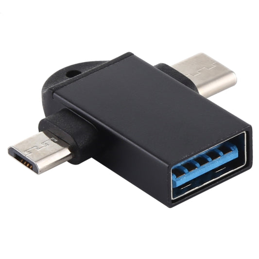 USB 3.0 Female to USB-C / Type-C Male + Micro USB Male Multi-function OTG Adapter with Sling Hole (Black) by buy2fix