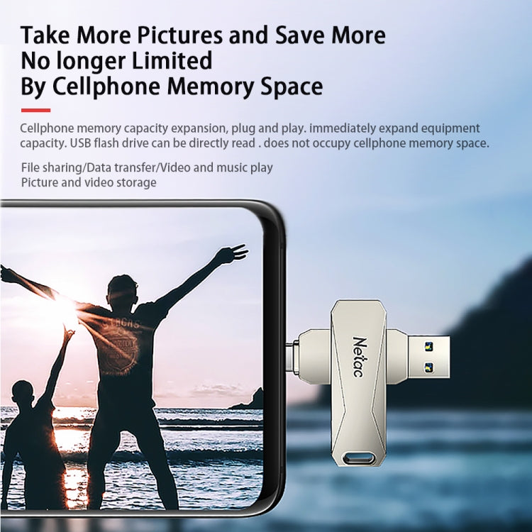 Netac U782C 32GB USB-C / Type-C + USB 3.0 360 Degrees Rotation Zinc Alloy Flash Drive OTG U Disk by Netac