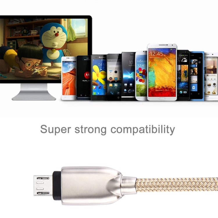 1M Woven Style Metal Head 108 Copper Cores Micro USB to USB Data Sync Charging Cable, For Samsung, HTC, Sony, Huawei, Xiaomi, Meizu and other Android Devices with Micro USB Port(Gold) by buy2fix