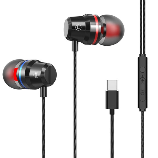 USB-C / Type-C Interface In Ear Wired Mega Bass Earphone with Mic (Black) by buy2fix