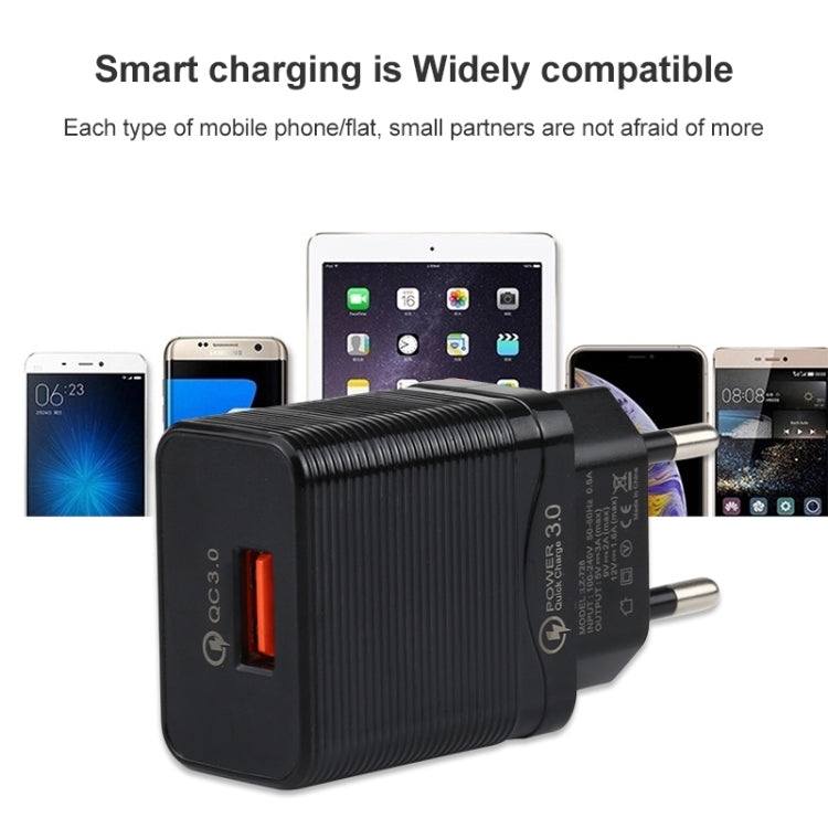 LZ-728 2 in 1 18W QC 3.0 USB Interface Travel Charger + USB to USB-C / Type-C Data Cable Set, EU Plug, Cable Length: 1m(Black) by buy2fix