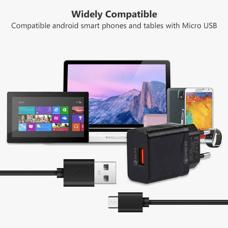 LZ-728 2 in 1 18W QC 3.0 USB Interface Travel Charger + USB to Micro USB Data Cable Set, EU Plug, Cable Length: 1m (Black) by buy2fix