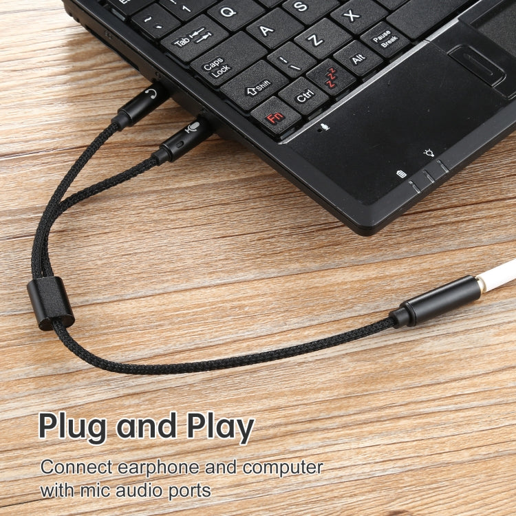 YH192 2 in 1 3.5mm Female to Microphone + Audio Male Braided Audio Cable, Length: 22cm (Black) by buy2fix
