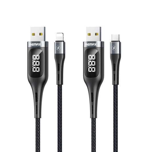 REMAX RC-096i Leader 1.2m 2.1 USB to 8 Pin Intelligent Digital Display Aluminum Alloy Braid Fast Charging Data Cable by REMAX