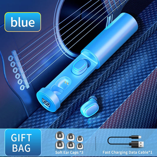 C1 Bluetooth 5.0 TWS Circular Chimney Touch Digital Display True Wireless Bluetooth Earphone with Charging Box(Blue) by buy2fix