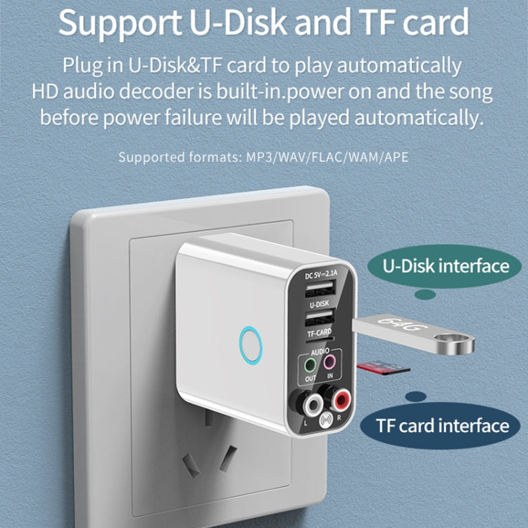 K16 2 in 1 3.5mm AUX + RAC Dual Output Plug-in Bluetooth 5.0 Audio Transmitter Receiver with Remote Control, US Plug (White) by buy2fix