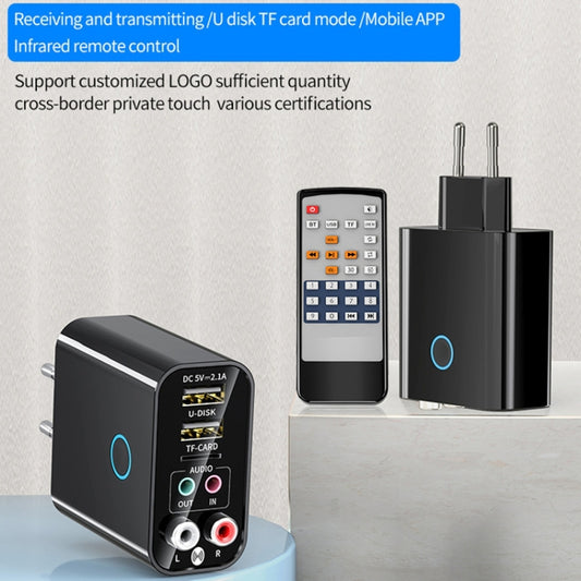 K16 2 in 1 3.5mm AUX + RAC Dual Output Plug-in Bluetooth 5.0 Audio Transmitter Receiver with Remote Control, EU Plug (White) by buy2fix