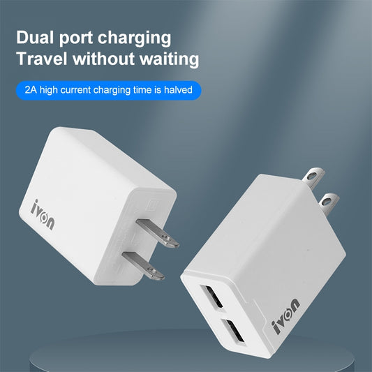IVON AD38 5V 2.1A Dual USB Port Travel Charger, US Plug by IVON