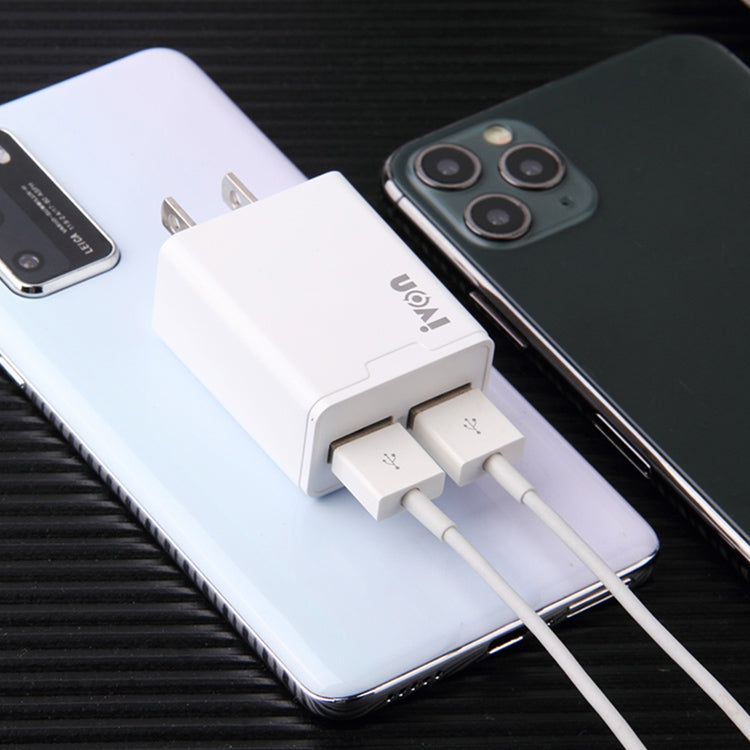 IVON AD38 5V 2.1A Dual USB Port Travel Charger, US Plug by IVON
