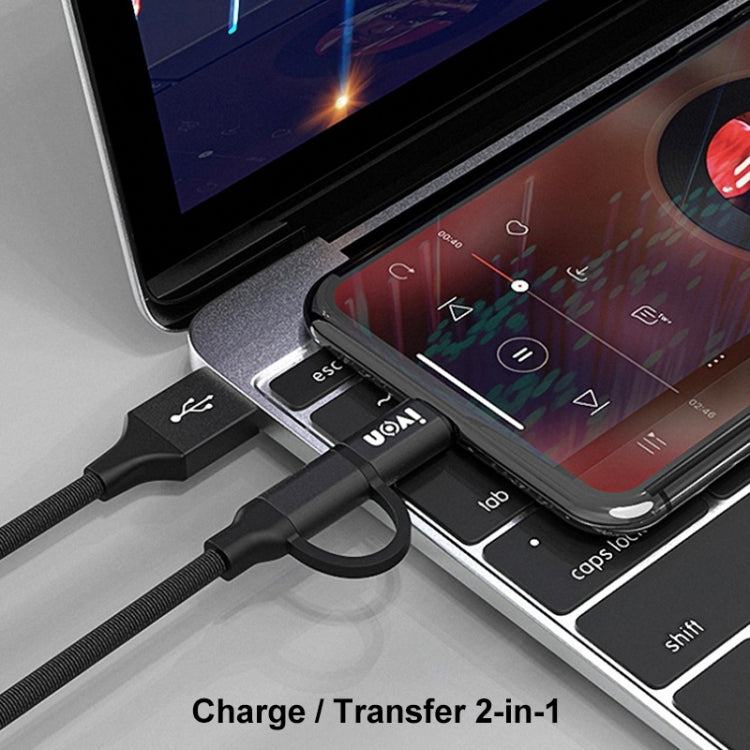 IVON CA52 2.4A USB to Type-C + Micro USB 2 in 1 Charging Sync Data Cable, Length: 1m (Silver) by IVON