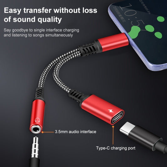 2 in 1 USB-C / Type-C Male to PD 60W USB-C / Type-C Charging + 3.5mm Audio Female Earphone Adapter (Silver) by buy2fix