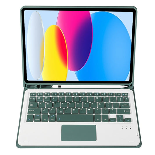 For iPad 11 2025 / 10th Gen 10.9 2022 A10B-A Lambskin Texture Bluetooth Touch Keyboard Leather Tablet Case with Pen Slot (Dark Green) by buy2fix