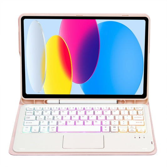 For iPad 11 2025 / 10th Gen 10.9 2022 A10B-AS Lambskin Texture Backlight Bluetooth Touch Keyboard Leather Tablet Case with Pen Slot (Pink) by buy2fix