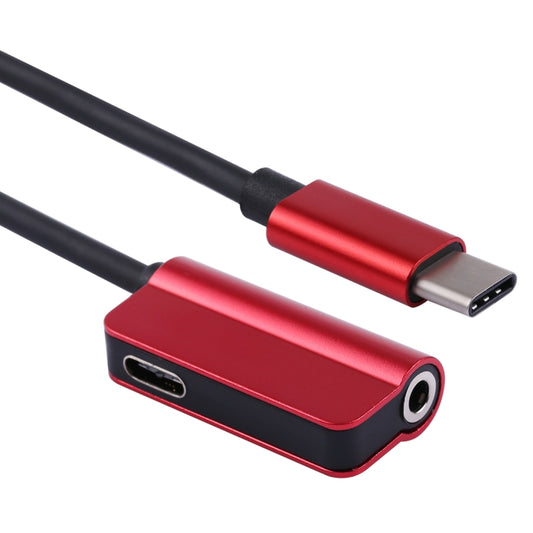 2 in 1 Cable Fast Charge Type-C Male to Type-C Female + 3.5mm Female Jack Headphone Adapter Converter, Supports Audio and Charging, Length: 12cm(Red) by buy2fix