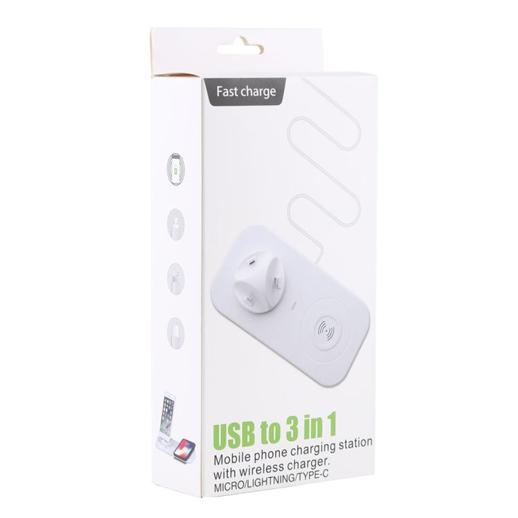 USB to 3 in 1 (8 Pin + Micro USB + USB-C / Type-C) Dock Charger Desktop Charging Data Sync Stand Station Holder with Qi Wireless Charger & USB Cable by buy2fix