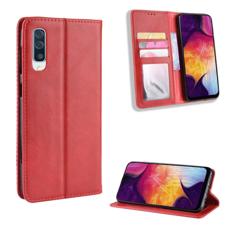 Magnetic Buckle Retro Crazy Horse Texture Horizontal Flip Leather Case for Galaxy A70, with Holder & Card Slots & Photo Frame(Red) by buy2fix