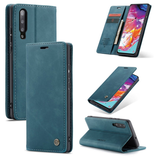 CaseMe-013 Multifunctional Retro Frosted Horizontal Flip Leather Case for Galaxy A70, with Card Slot & Holder & Zipper Wallet & Photo Frame(Blue) - Galaxy Phone Cases by CaseMe | Online Shopping UK | buy2fix