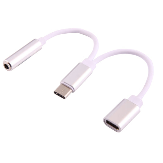 USB-C / Type-C Male to 3.5mm Female & Type-C Female Audio Adapter(Silver) by buy2fix