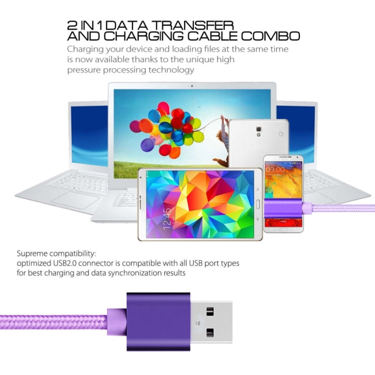 1m 3A Woven Style Metal Head Micro USB to USB Data / Charger Cable(Purple) by buy2fix