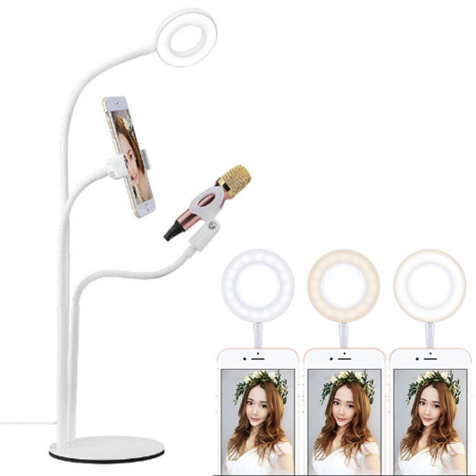 Universal Cell Phone Holder Bracket Selfie Ring Light with Microphone Clip & 3-Color Light Adjustment, for Studio Recording, Live Broadcast, Live Show, KTV, etc.(White) by buy2fix