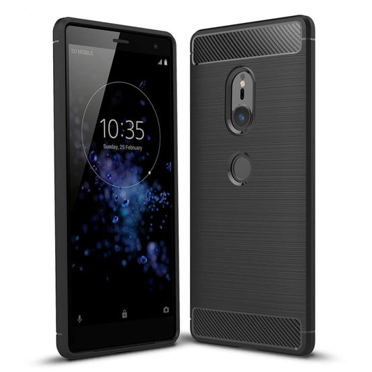For Sony Xperia XZ2 Brushed Texture Carbon Fiber Shockproof TPU Protective Back Case(Black) by buy2fix