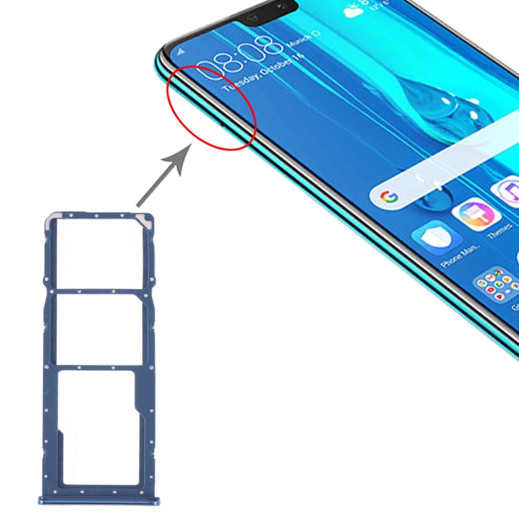 SIM Card Tray + SIM Card Tray + Micro SD Card Tray for Huawei Y9 (2019) (Blue) by buy2fix