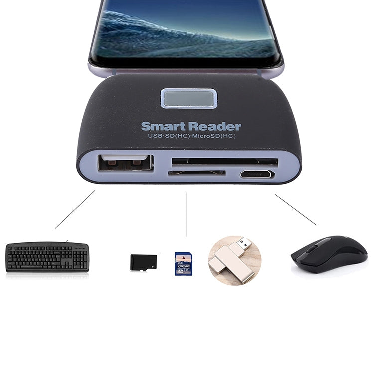 Micro SD + SD + USB 2.0 + Micro USB Port to Micro USB OTG Smart Card Reader Connection Kit with LED Indicator Light(Black) by buy2fix