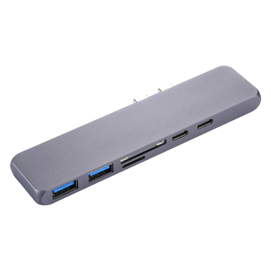 Multi-function Aluminium Alloy Dual USB-C / Type-C HUB Adapter with HDMI Female & 2 x USB 3.0 Ports & 2 x USB-C / Type-C Ports & SD Card Slot & TF Card Slot by buy2fix