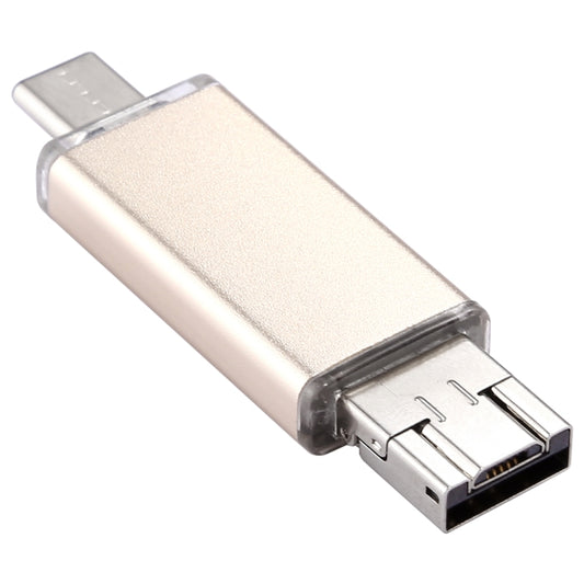 64GB 3 in 1 USB-C / Type-C + USB 2.0 + OTG Flash Disk, For Type-C Smartphones & PC Computer (Gold) by buy2fix
