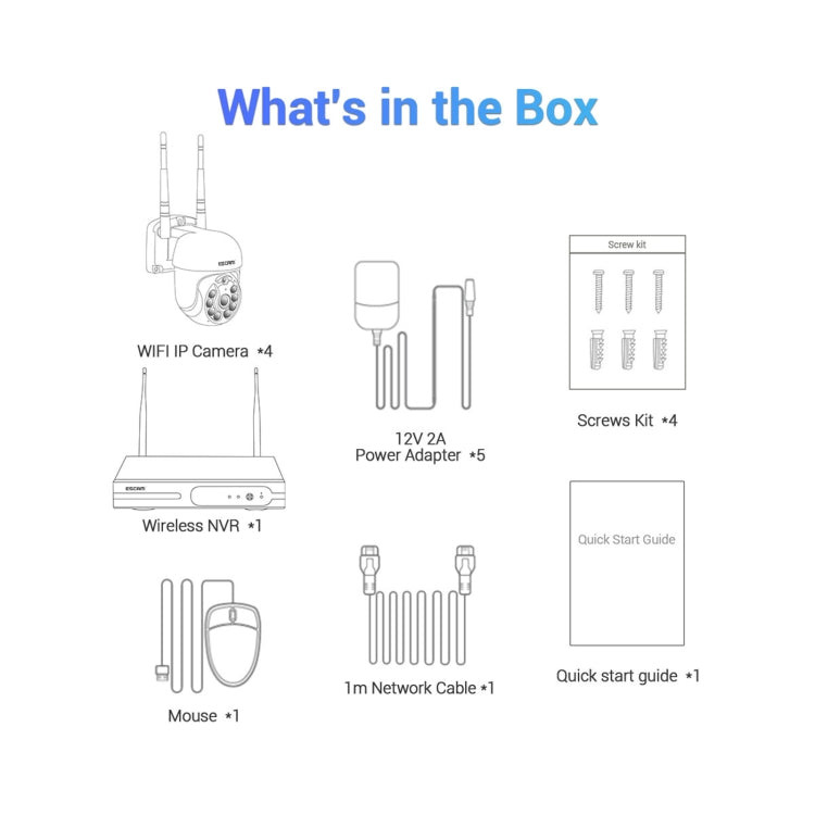 ESCAM WNK714 3.0 Million Pixels 4-channel HD Dome Camera NVR Wireless Monitoring Kit, UK Plug by ESCAM