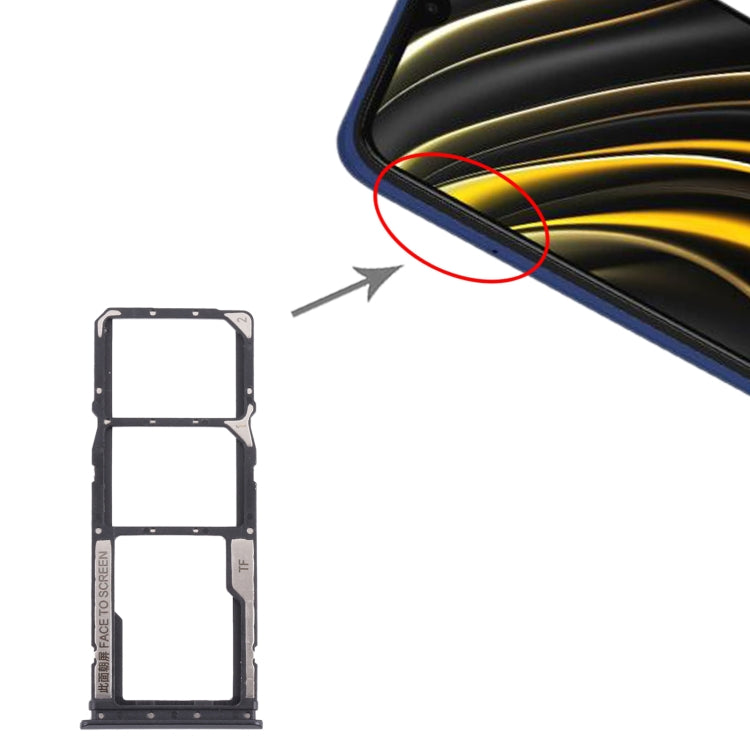 SIM Card Tray + SIM Card Tray + Micro SD Card Tray for Xiaomi Poco M3 M2010J19CG M2010J19CI (Black) by buy2fix