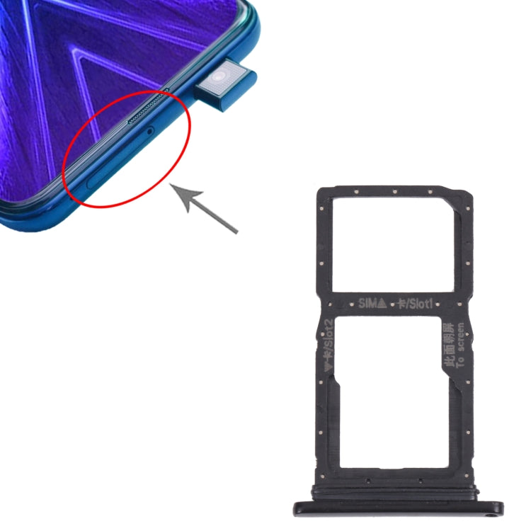 SIM Card Tray + SIM Card Tray / Micro SD Card Tray for Honor 9X (Black) by buy2fix