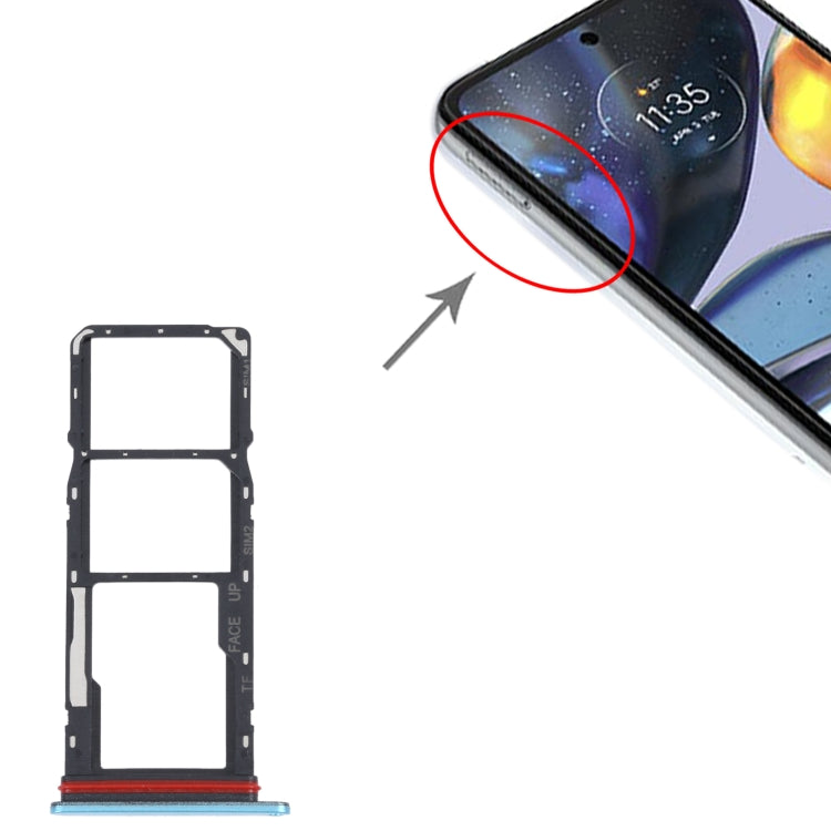 For Motorola Moto G22 SIM Card Tray + SIM Card Tray + Micro SD Card Tray (Blue) by buy2fix