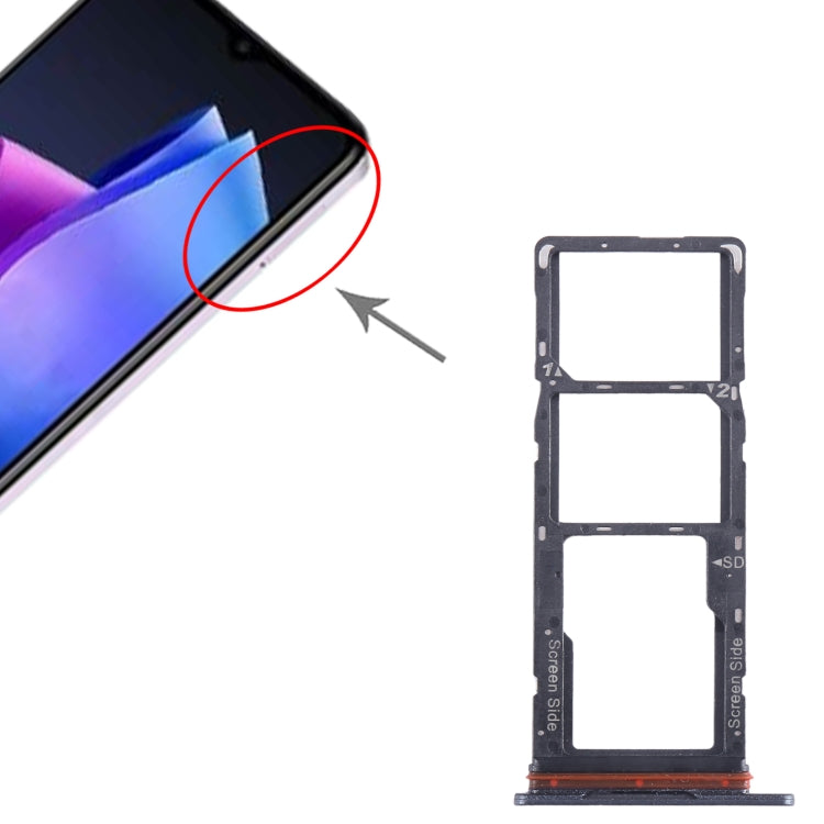 For Tecno Pop 7 BF6 SIM Card Tray + SIM Card Tray + Micro SD Card Tray (Black) by buy2fix