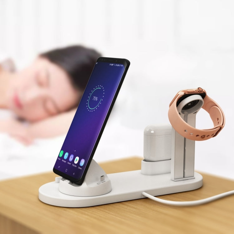 HQ-UD15 5 in 1 Micro USB + USB-C / Type-C + 8 Pin Interface Phone Charging Base with 8 Pin Earphone Charging Interface & Watch Stand, Without Wireless Charger(White) by buy2fix