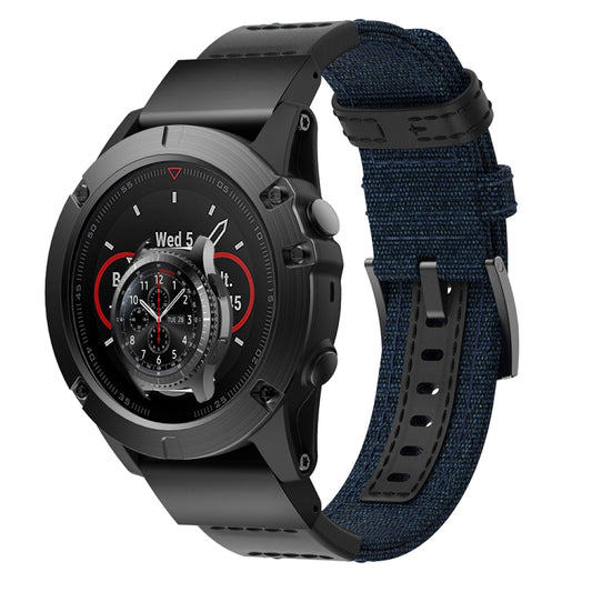Canvas and Leather Watch Band for Garmin Fenix5x Plus Fenix3, Wrist Strap Size:150+110mm(Blue) by buy2fix