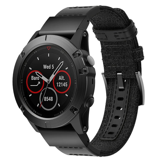 Canvas and Leather Watch Band for Garmin Fenix5x Plus Fenix3, Wrist Strap Size:150+110mm(Black) by buy2fix