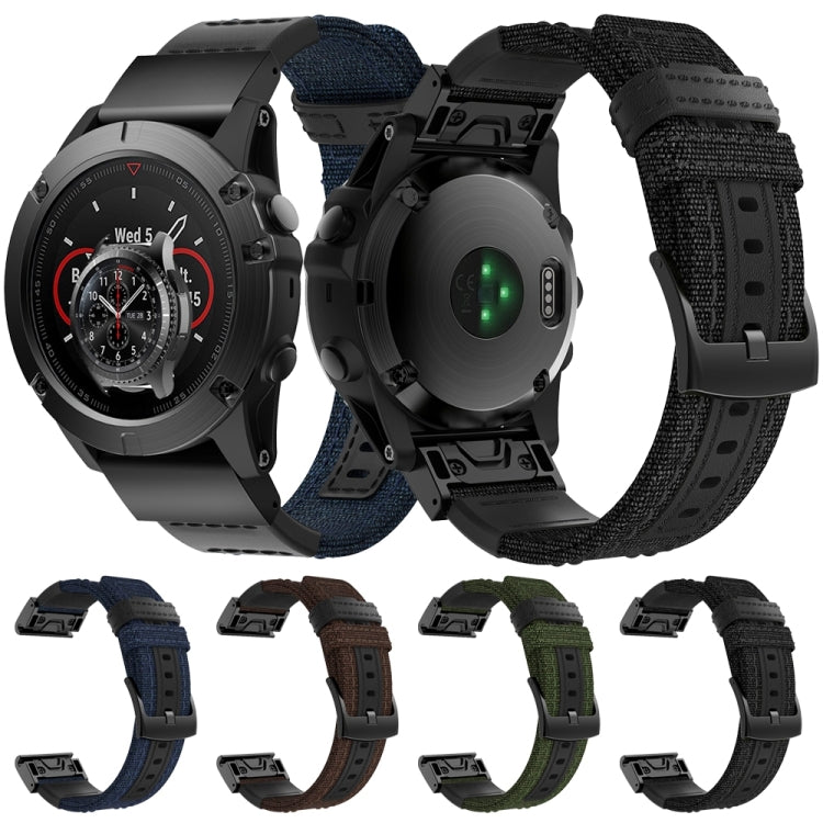 Canvas and Leather Watch Band for Garmin Fenix5x Plus Fenix3, Wrist Strap Size:150+110mm(Blue) by buy2fix