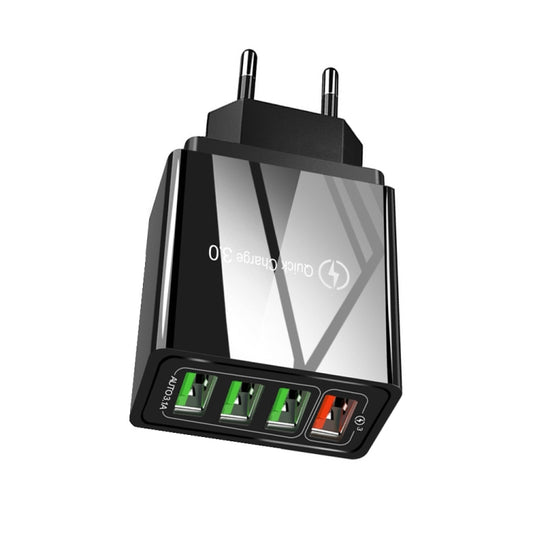 30W QC 3.0 USB + 3 USB 2.0 Ports Mobile Phone Tablet PC Universal Quick Charger Travel Charger, EU Plug(Black) by buy2fix