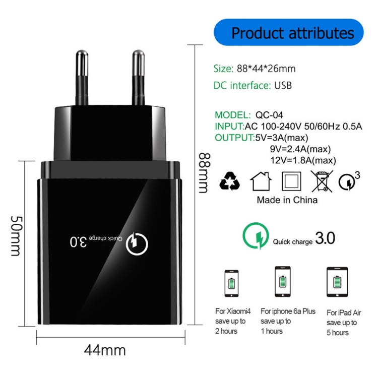 30W QC 3.0 USB + 3 USB 2.0 Ports Mobile Phone Tablet PC Universal Quick Charger Travel Charger, EU Plug(White) by buy2fix