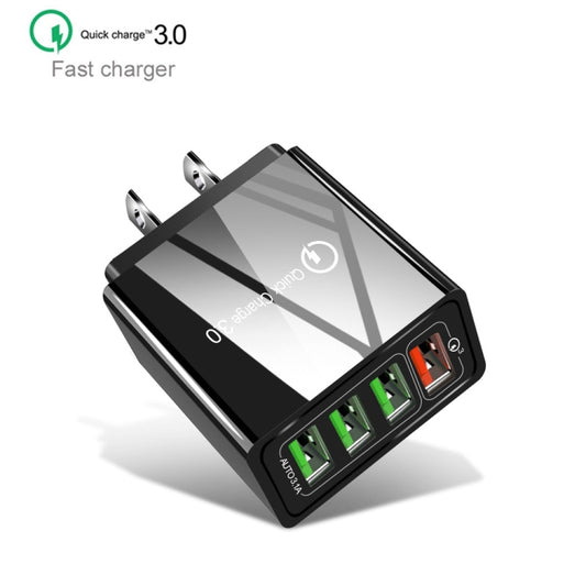30W QC 3.0 USB + 3 USB 2.0 Ports Mobile Phone Tablet PC Universal Quick Charger Travel Charger, US Plug(Black) by buy2fix
