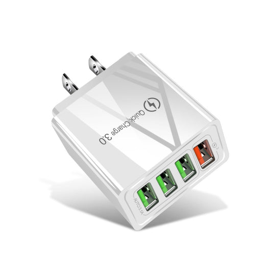 30W QC 3.0 USB + 3 USB 2.0 Ports Mobile Phone Tablet PC Universal Quick Charger Travel Charger, US Plug(White) by buy2fix