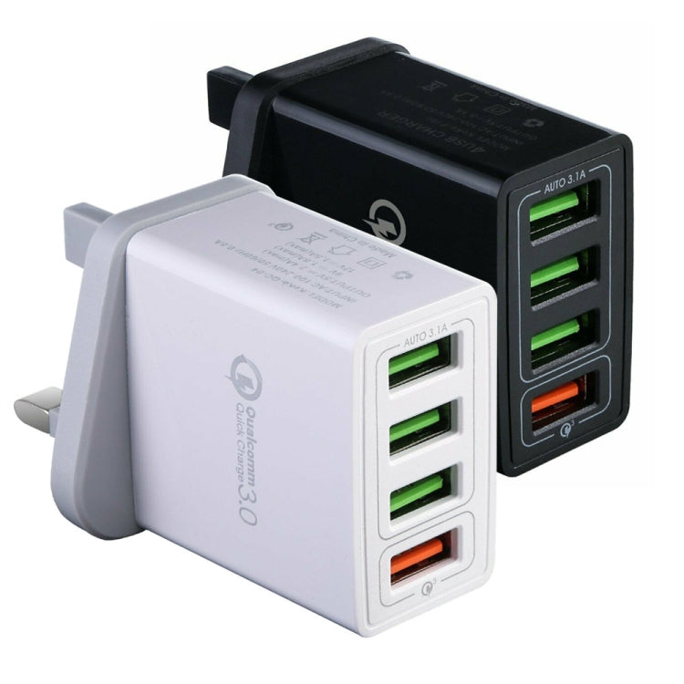 30W QC 3.0 USB + 3 USB 2.0 Ports Mobile Phone Tablet PC Universal Quick Charger Travel Charger, UK Plug(Black) by buy2fix