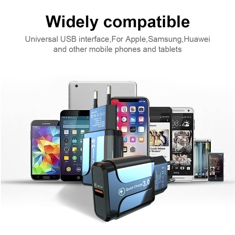 Portable QC3.0 18W USB Port Universal Quick Charging Charger, EU Plug(Black) by buy2fix