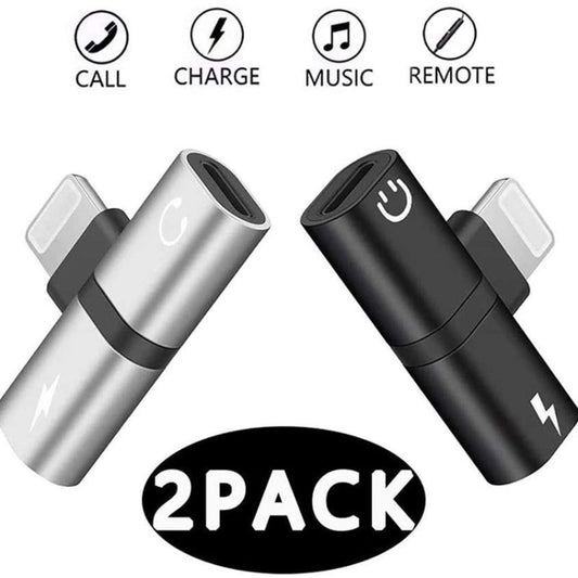 Zs-18182 2 in 1 8 Pin Male to 8 Pin Charging + 8 Pin Audio Female Connector Earphone Adapter, Supports Call & Volume Control(Silver + Black) by buy2fix
