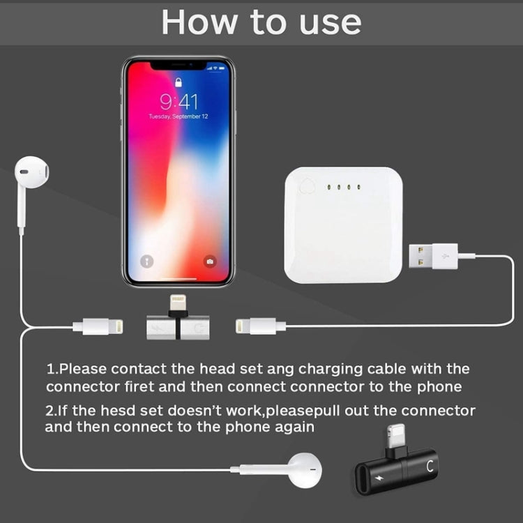 Zs-18182 2 in 1 8 Pin Male to 8 Pin Charging + 8 Pin Audio Female Connector Earphone Adapter, Supports Call & Volume Control(Silver + Black) by buy2fix