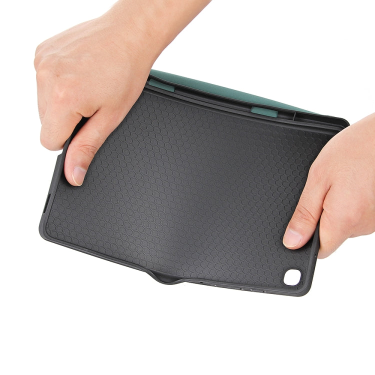 For Samsung Galaxy S6 Lite P610 Honeycomb Ventilation Foldable Deformation Horizontal Flip PU Leather Case with 3-Folding Holder & Pen Slot & Smart Sleep / Wake-up(Dark Night Green) by buy2fix