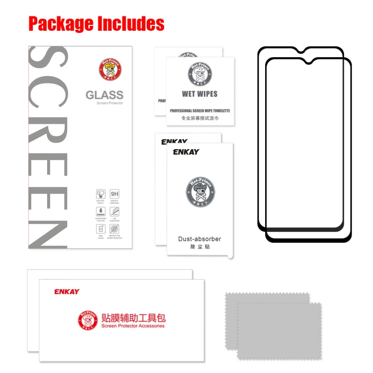 2 PCS ENKAY Hat-prince Full Glue 0.26mm 9H 2.5D Tempered Glass Film for OnePlus 6T & 7 by ENKAY