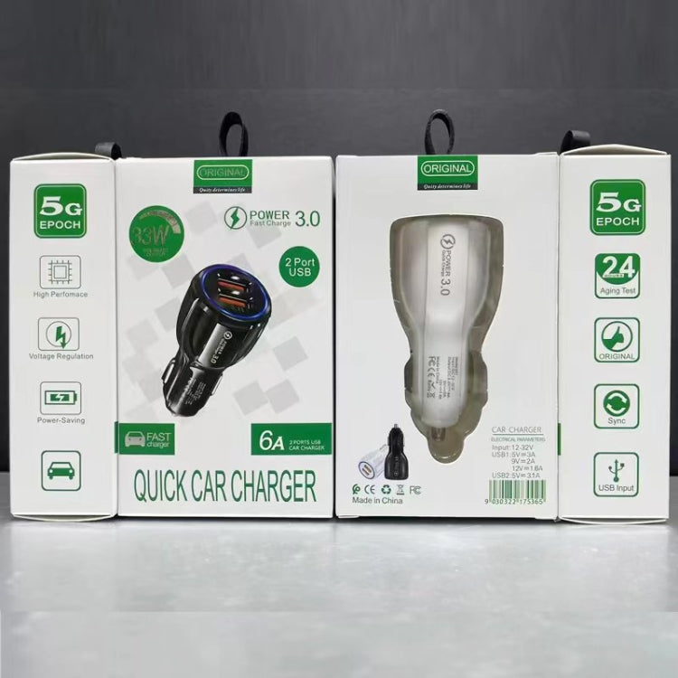 Qc3.0 Dual USB Car Charger + 8 Pin Fast Charging Line Car Charging Kit(White) by buy2fix